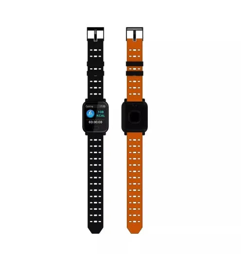A6 smart bracelet with colour screen and silicone strap in blue, shown on a wrist.