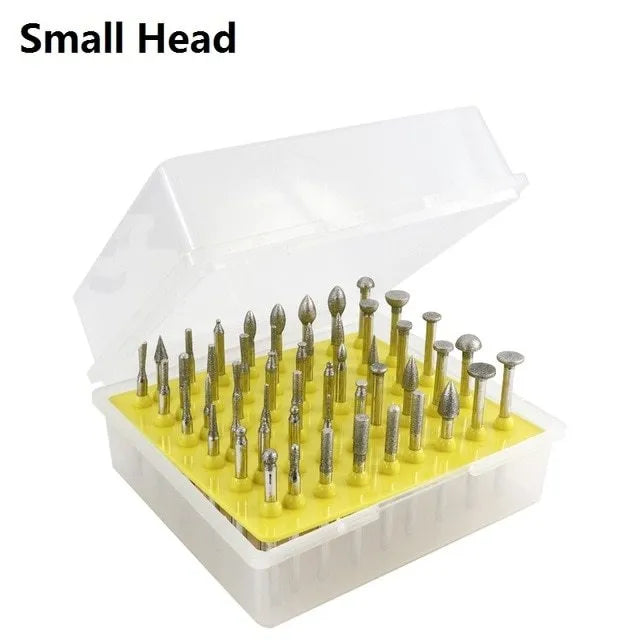 Alloy diamond grinding head set with elliptical cone shapes and 3mm shank for glass, jade, stone work
