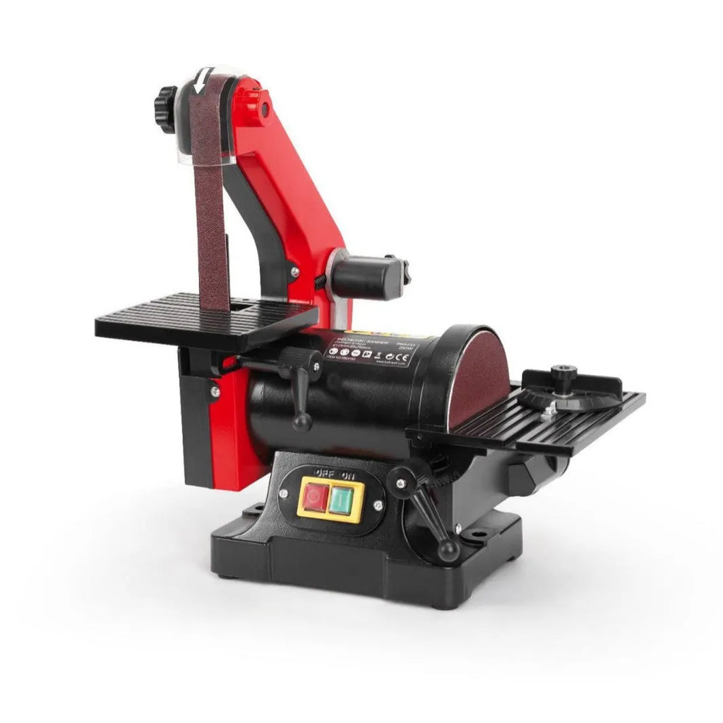 Small sand disc belt sander electric household tool with power cord and instruction manual