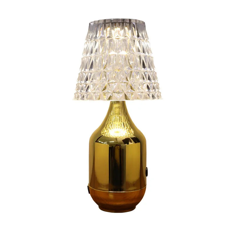 LED charging retro table lamp in black with three-tone light, USB cable, and iron art base