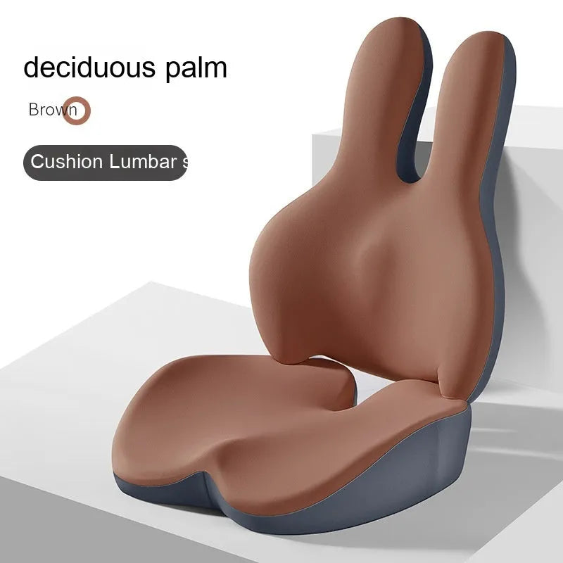 Car seat cushion set with thickened main cushion and separate lumbar support pad in various colour options