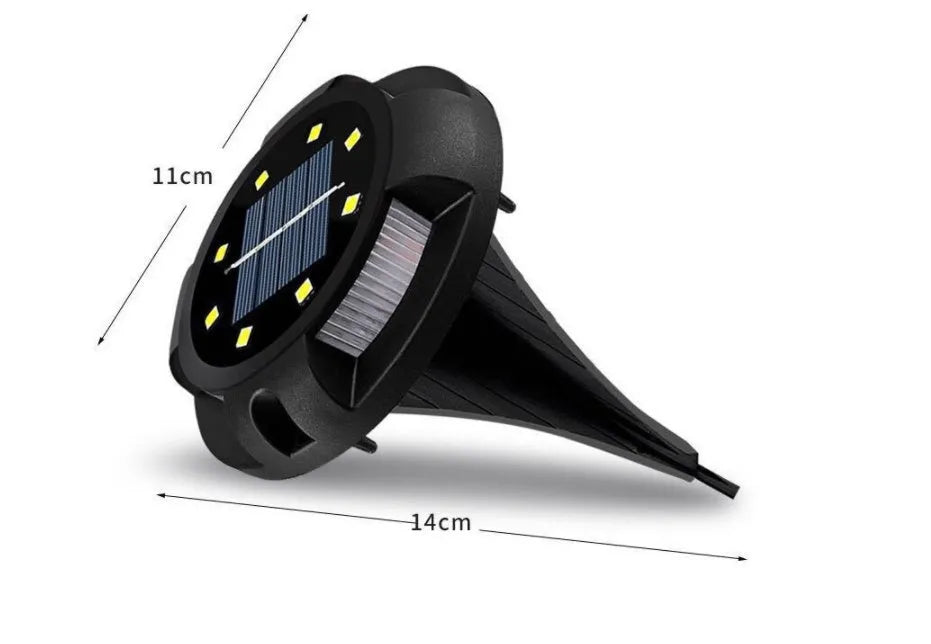 Black LED solar underground lawn light, 11 x 4 x 13cm, ABS and PP housing, with monocrystalline solar panel