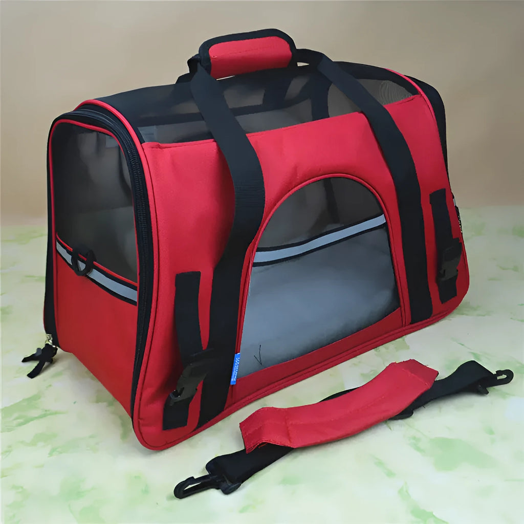 Breathable portable pet strap handbag in 600D oxford cloth with nylon mesh and lamb cashmere, for small dogs and cats