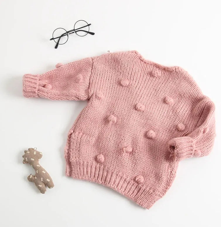 Baby girl sweater in brown, pink, and yellow knit pullover for toddlers 73-100cm