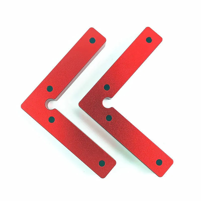 Aluminium right angle positioning block for woodworking with laser-etched measuring scale.
