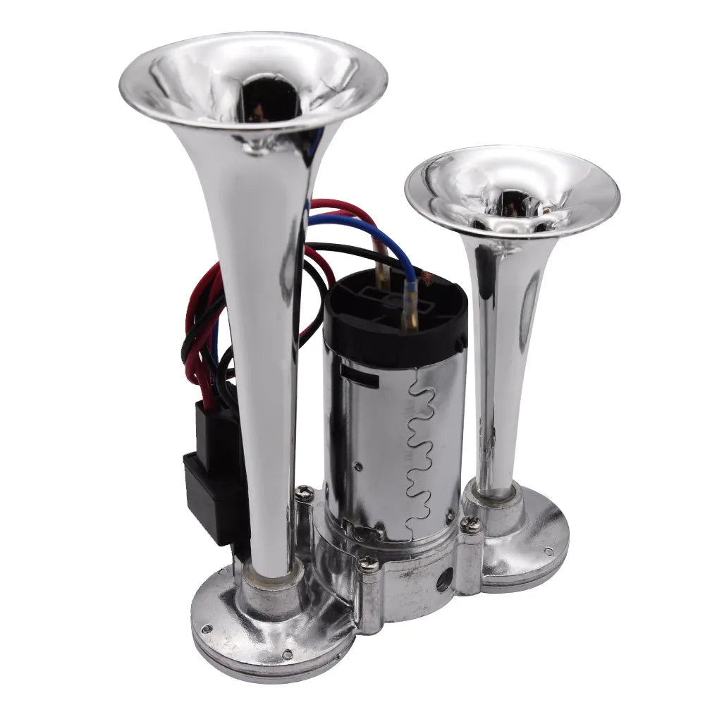Silver double pipe conjoined electric horn with air pump 12V/24V 110db for car or motorcycle