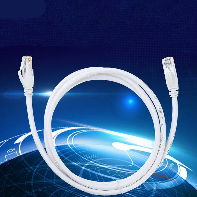 White Cat6 network cable with RJ-45 connectors, CCA conductor, shown in a range of lengths from 1M to 50M.