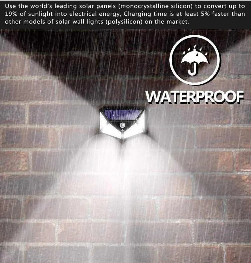 Solar powered body sensor wall lamp with 100 LED in a courtyard setting