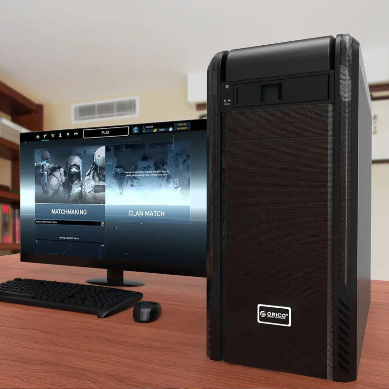 Black hard disk tray for vertical installation in desktop computer CD-ROM drive bays