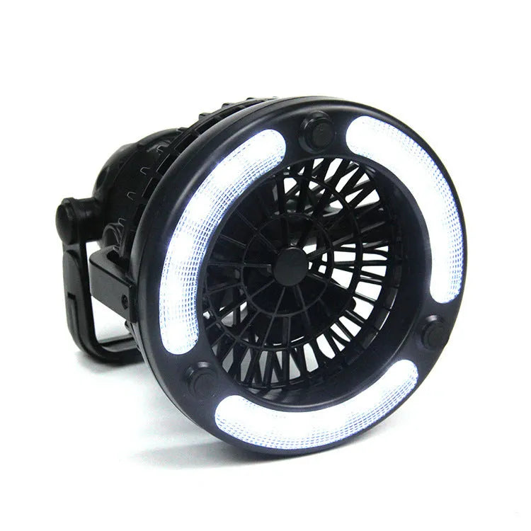 Black 18 LED camping fan light with ABS body, 167 x 184 mm, battery-powered dial switch unit