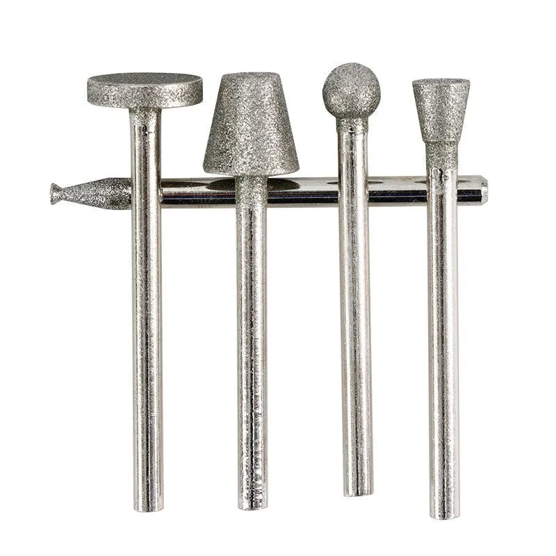 Alloy diamond grinding head set with elliptical cone shapes and 3mm shank for glass, jade, stone work