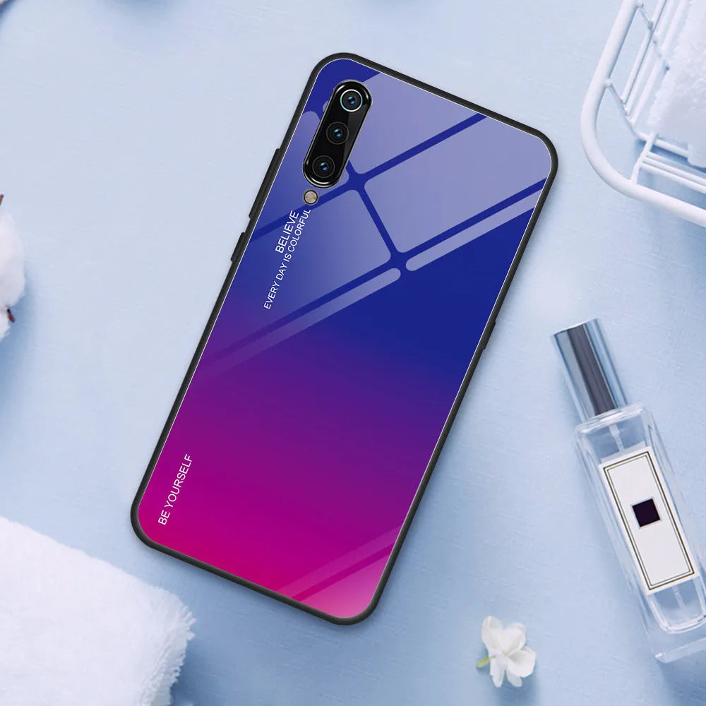 Slim gradient colour phone case with tempered glass back for Redmi smartphones