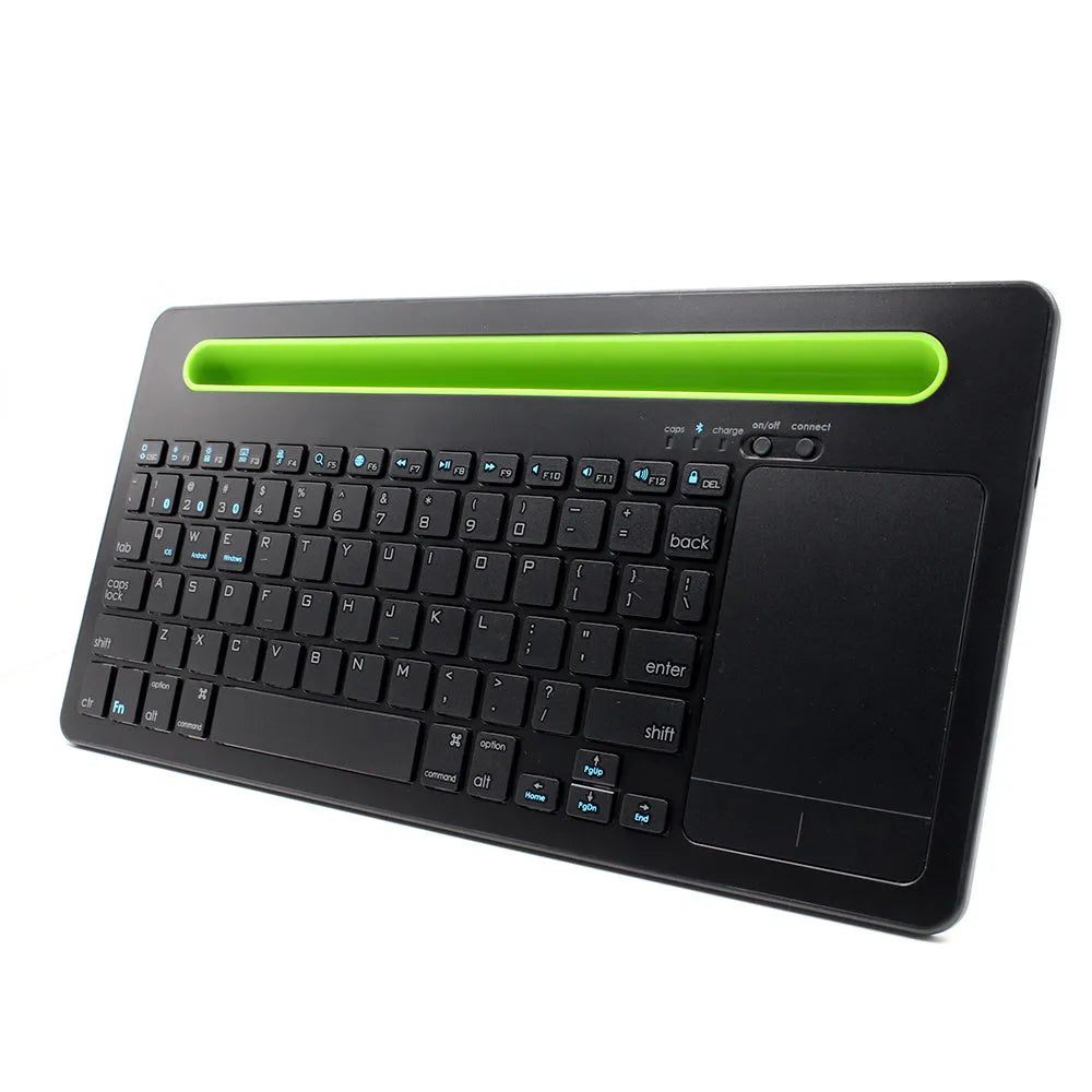 Black universal touch keyboard for tablet and phone with 78 keys, touchpad, Bluetooth 3.0, and ABS plastic body