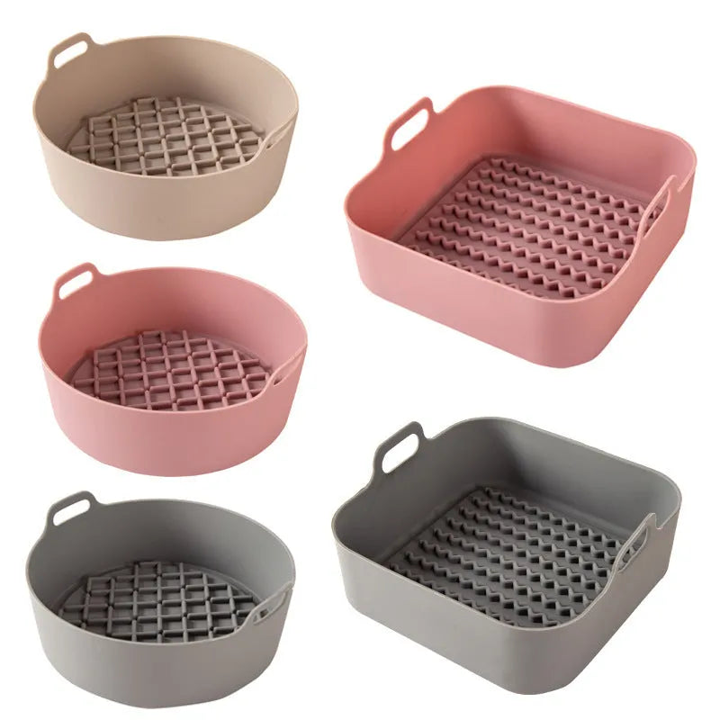 Round pink silicone air fryer liner 19cm with hand clip nonstick reusable
