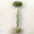 Double-end jade roller with natural Xiuyu jade, 14cm total length, 4.5cm large wheel and 2.2cm small wheel, green colour