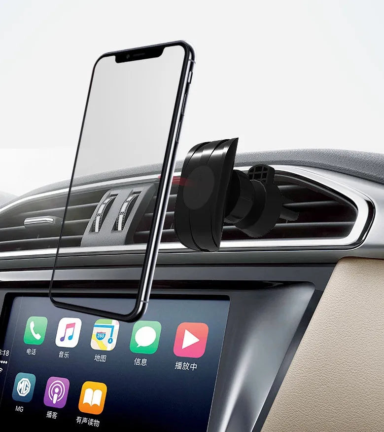 Glory black ABS plastic car phone holder clipped onto a car air vent.