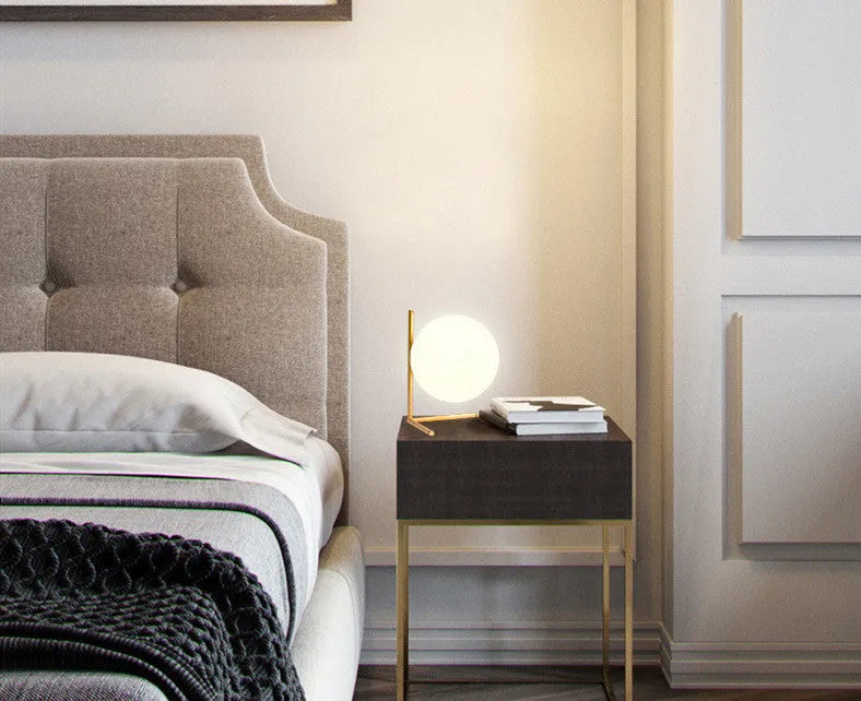 Creative glass shade LED table lamp with three-tone light colour in three different size options