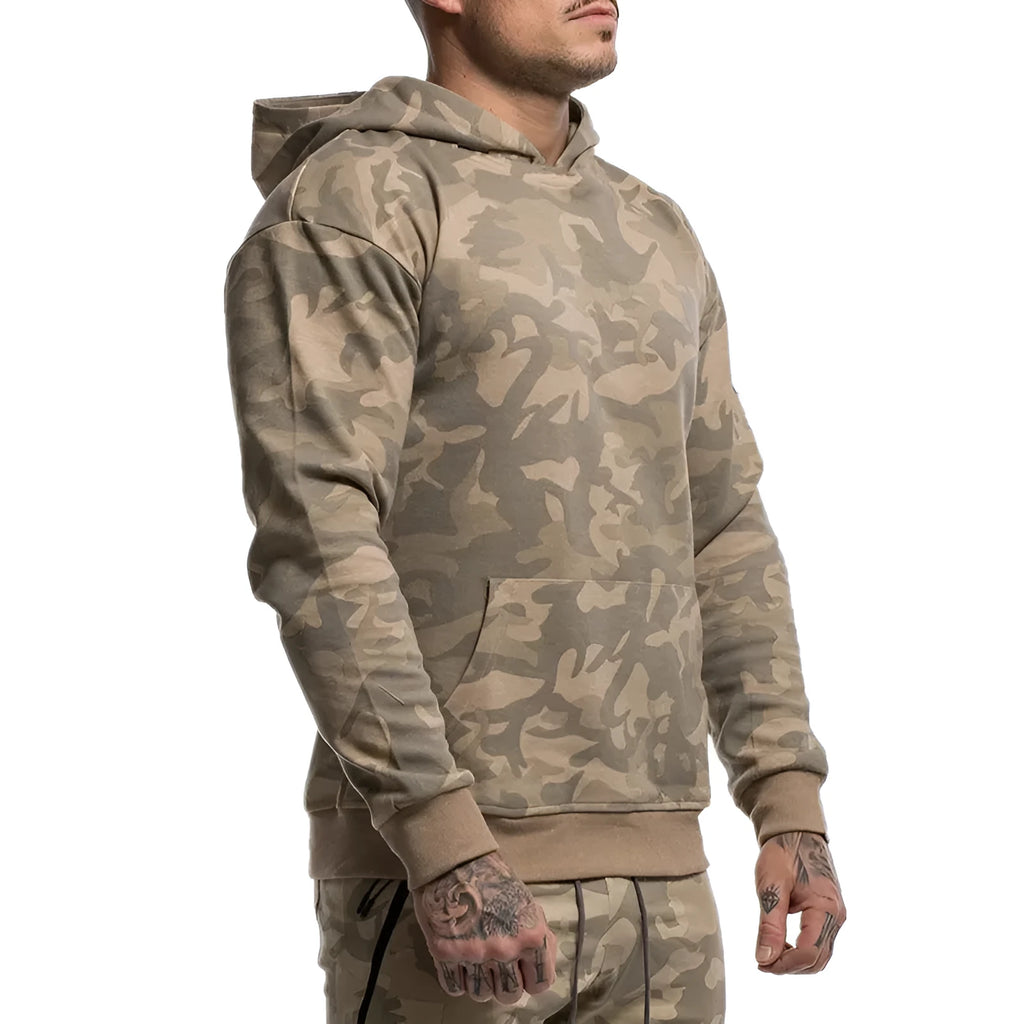 Men's cotton camouflage hoodie in Dark Blue, pullover style with kangaroo pocket