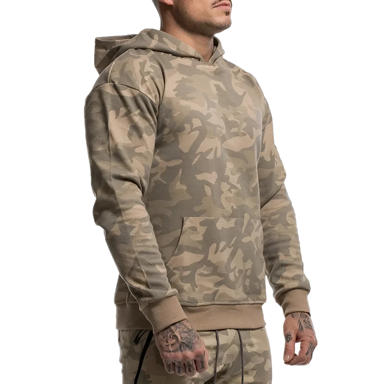 Men's cotton camouflage hoodie in Dark Blue, pullover style with kangaroo pocket