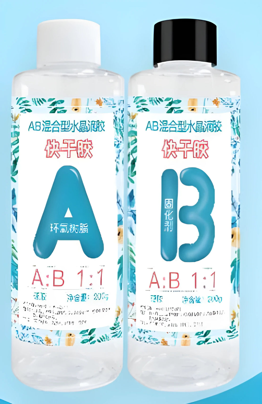Quick curing AB epoxy resin bottles for DIY jewellery and craft projects