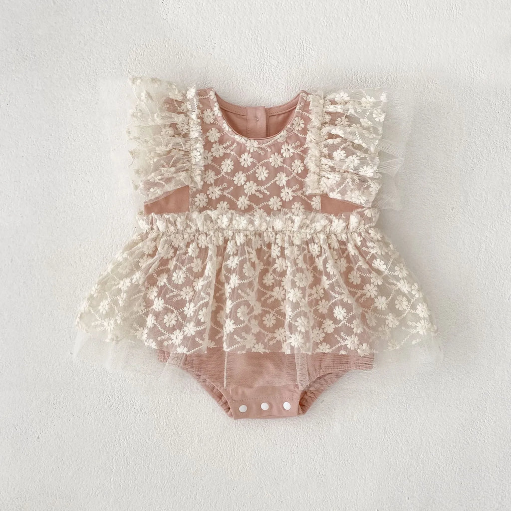 Baby girl matte pink mesh jumpsuit, cotton blend short sleeve no hood pullover romper, sizes 66cm to 100cm