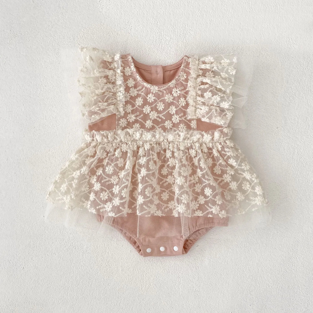 Baby girl matte pink mesh jumpsuit, cotton blend short sleeve no hood pullover romper, sizes 66cm to 100cm
