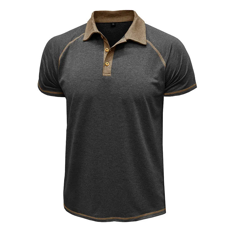 Men's short-sleeved lapel POLO bottoming shirt in polyester fibre, available in multiple colours including khaki and black