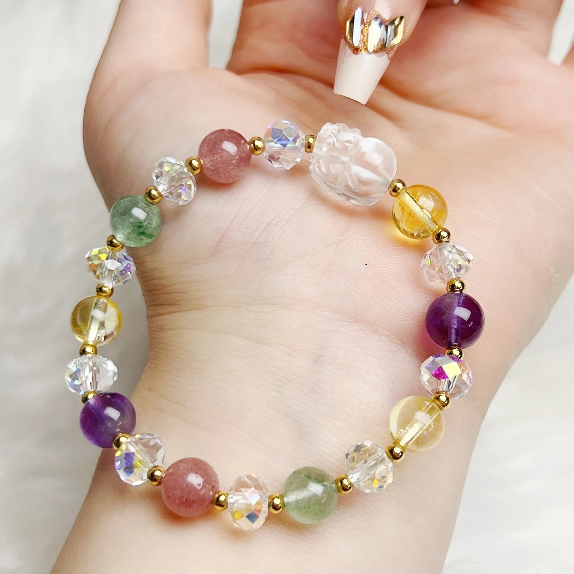 Handmade Phoenix Nine Tail Fox crystal bracelet with colourful stones and adjustable design
