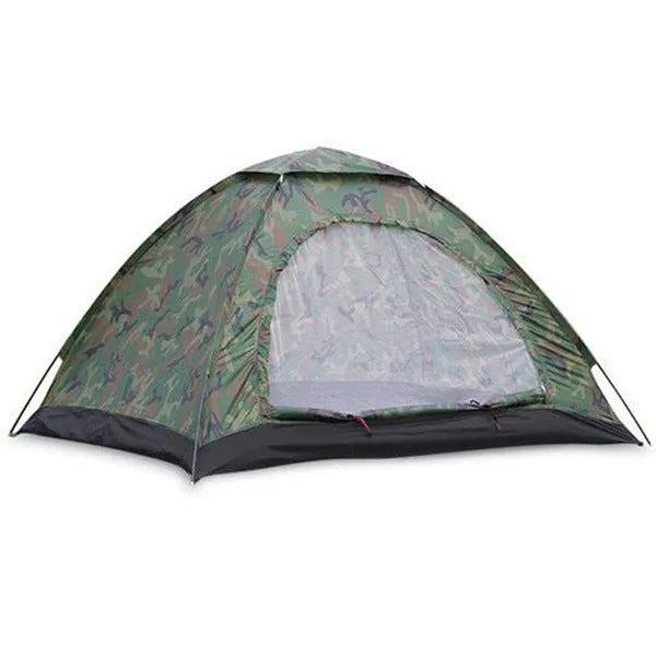 Outdoor double single layer camouflage tent with fibreglass poles and Oxford cloth flysheet, suitable for 2-4 people camping