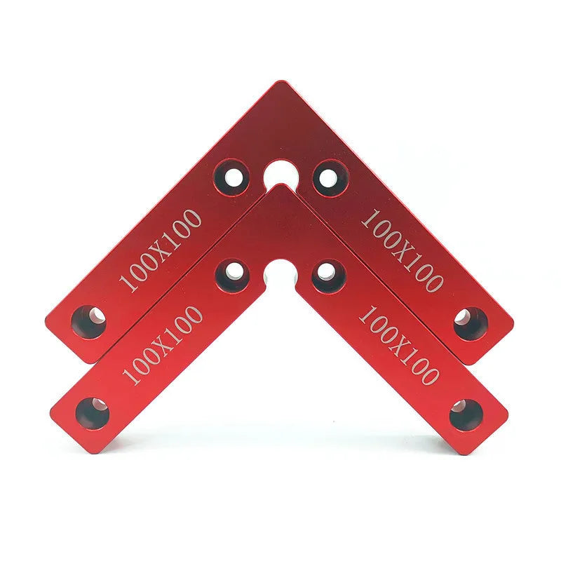 Aluminium right angle positioning block for woodworking with laser-etched measuring scale.