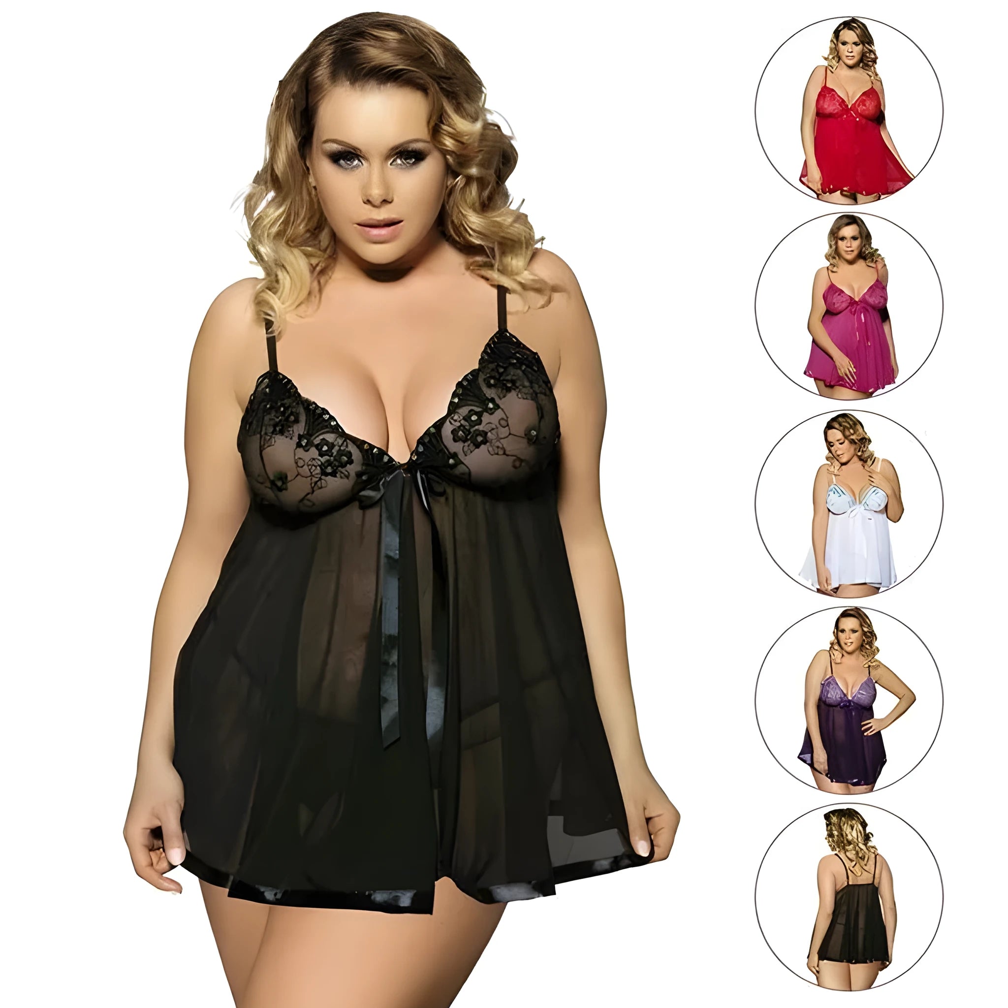 Women's purple lace and mesh seamless sleepdress for big code sizes
