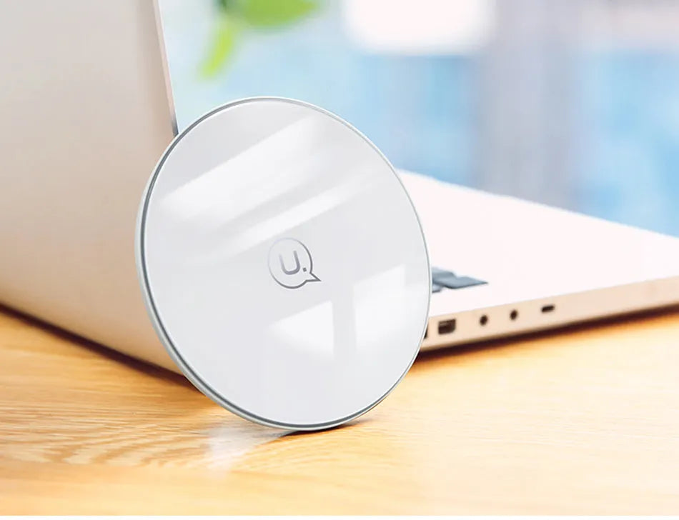Glass circular wireless charging pad with indicator light for Qi-compatible devices