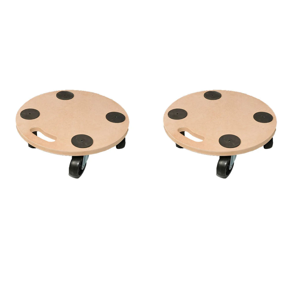 Two wooden platform trolleys with natural wood colour and non-slip surfaces