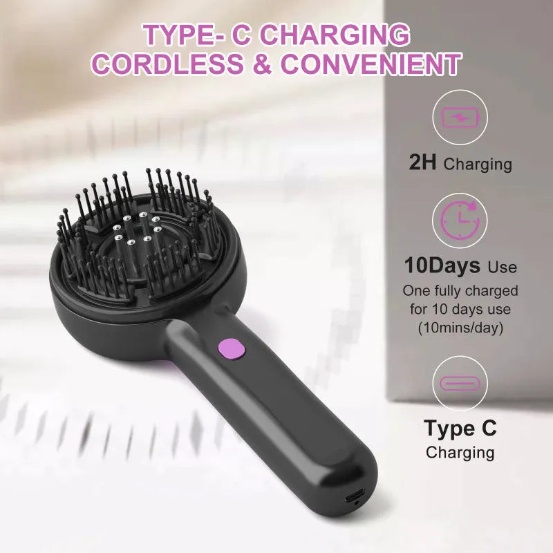 Grey USB-powered head massage tingler comb with a mechanical two-speed switch.