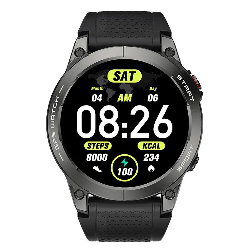 S53 Outdoor GPS Sports Smart Watch with black silicone wristband and zinc alloy frame
