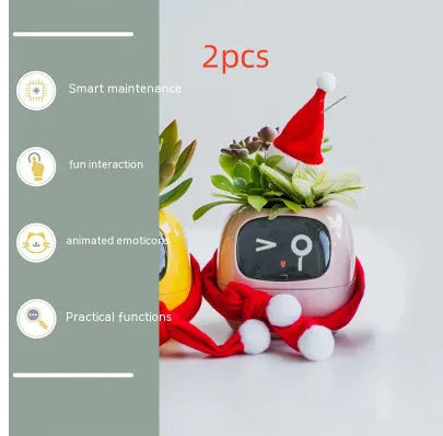 Smart planter with AI chips and 7 sensors, small size 114x100x96mm, green colour, multifunctional screen