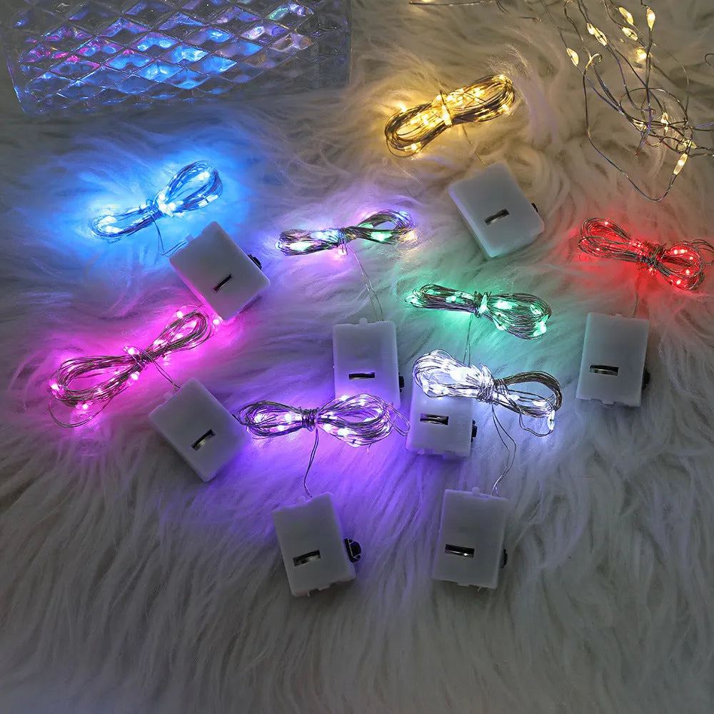 2m battery-powered LED copper wire string lights with PVC shell and steady warm glow