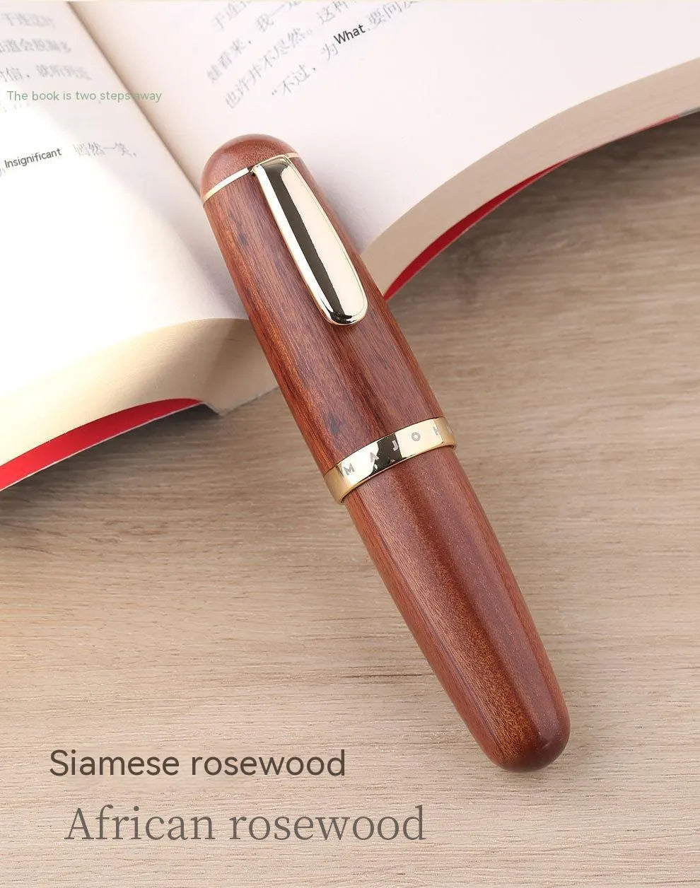 Solid wood ink pen with fine tip, short chubby body in Ebony Rosewood finish