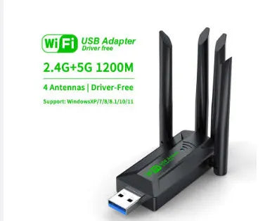 Black USB network transmitter with four antennas for computer wireless connectivity