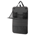 Black Oxford cloth car seat back storage bag with multi pockets and red stitching, 38x60cm