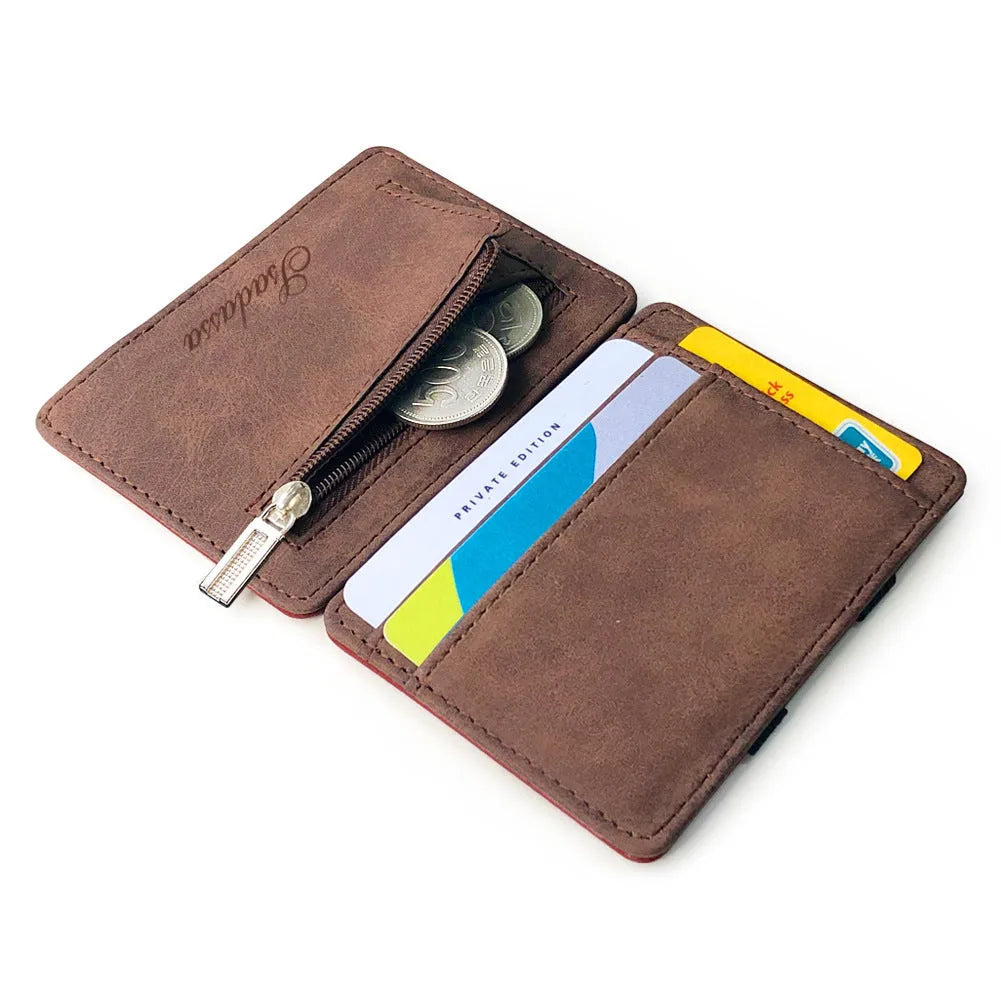 Matte leather Korean-style magic wallet with coin pocket in horizontal square design
