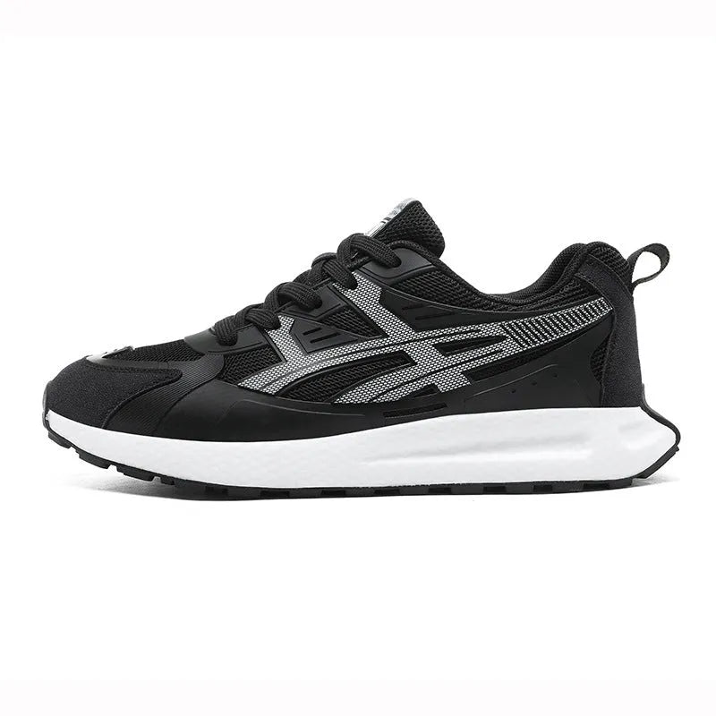 Casual non-slip popcorn shock absorption sneaker with KPU network upper in white, black, or light gray.