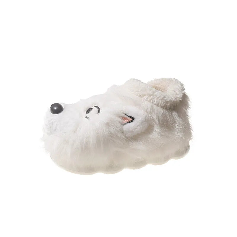 Women's ankle wrap cotton slippers in grey with plush upper and non-slip sole
