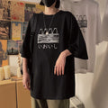 Printed Hong Kong style loose fit short sleeve t-shirt in black or white, sizes M to 3XL