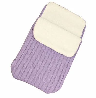 Envelope-style baby stroller sleeping bag in a plain colour, shown on a pram with lamb cashmere lining visible.