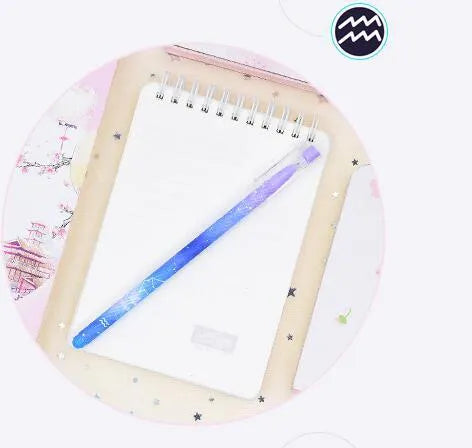 Box containing twelve constellation themed quick-drying gel pens for office use