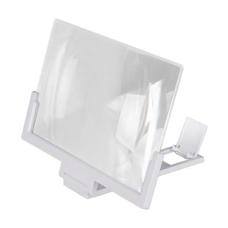 Black adjustable mobile phone stand with magnification lens holding smartphone