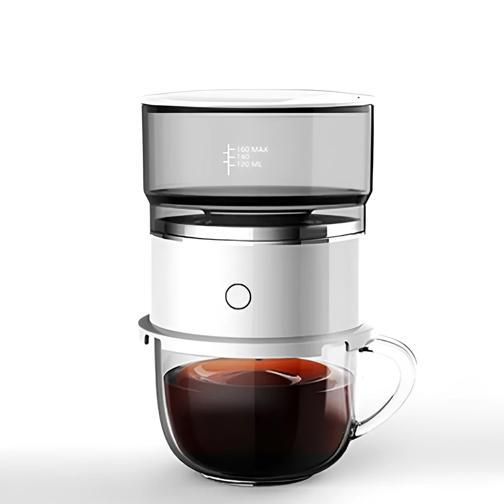 White smart coffee maker with ABS host, SUS304 filter, and Tritan water tank and filter cup holder