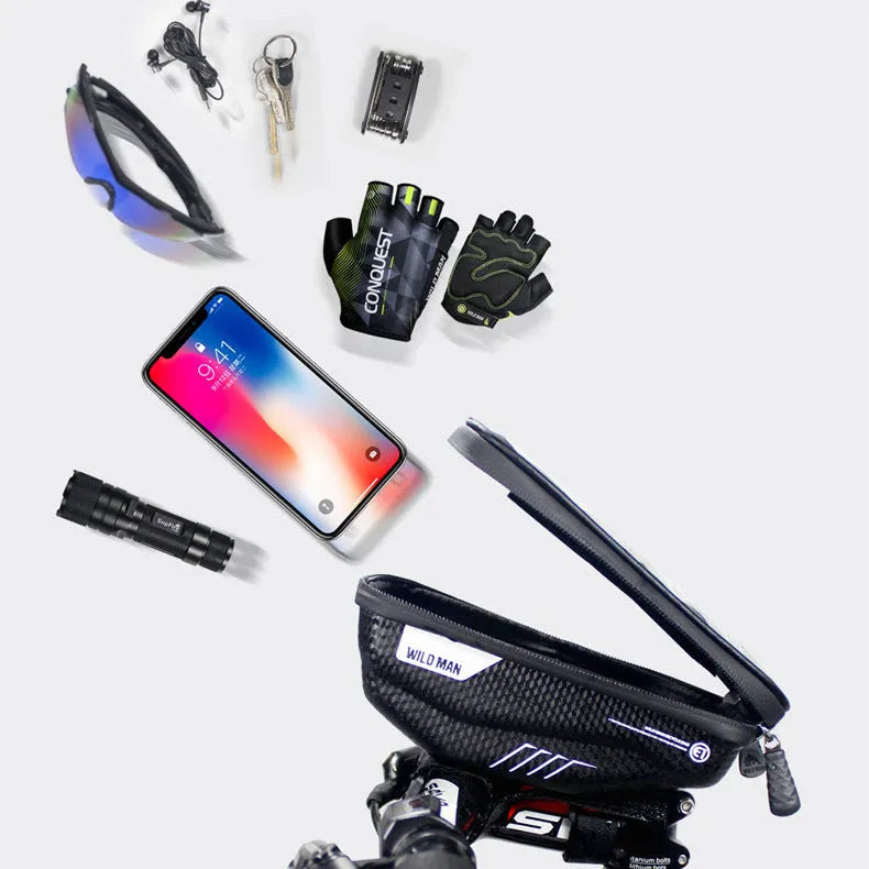Bicycle bag upper tube front package 1L capacity black colour on bike frame