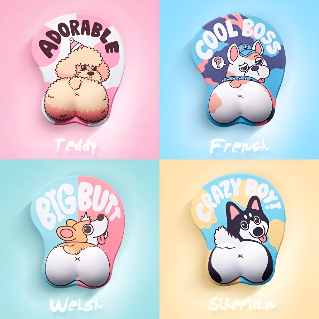 Corgi design 3D ergonomic mouse pad with wrist support cushion in blue colour
